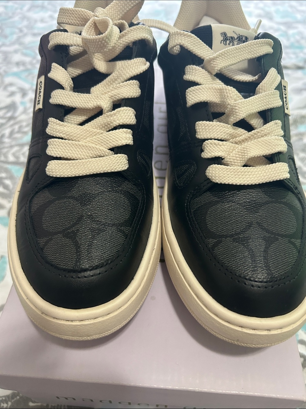 Coach Women Black Low-Top Sneakers with Cream Laces
